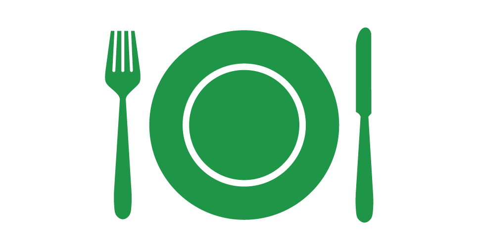 Style+01-73 Green plate with a fork and knife, symbolizing dining and food culture. Ideal for restaurant or culinary-related content.